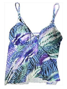 Swimsuits For All Tropical Zebra Leopard Print Tankini Top Built-In Bra Size 16